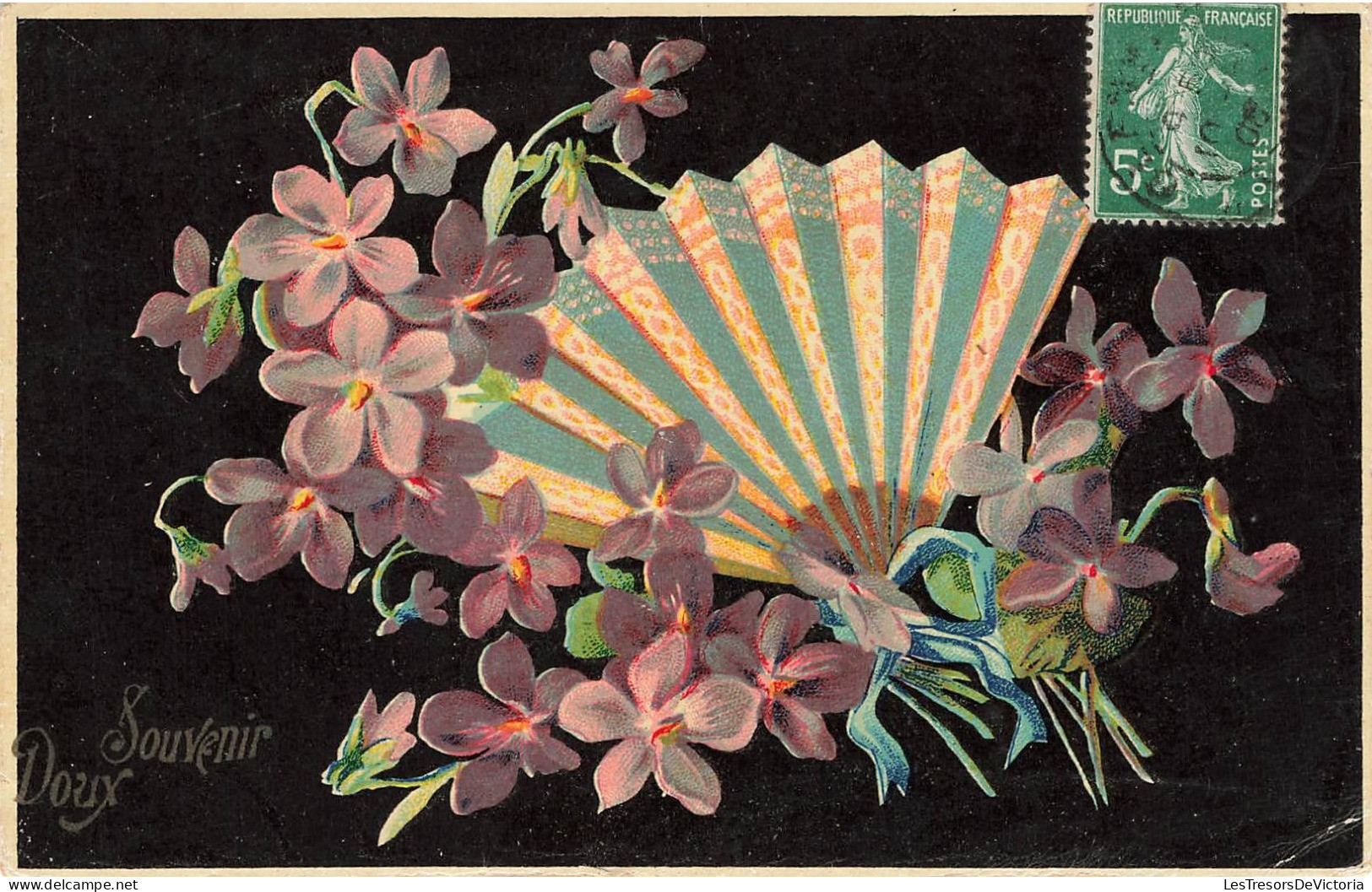 FANTAISIES - Un éventail Orné De Fleurs - Colorisé - Carte Postale Ancienne - Otros & Sin Clasificación