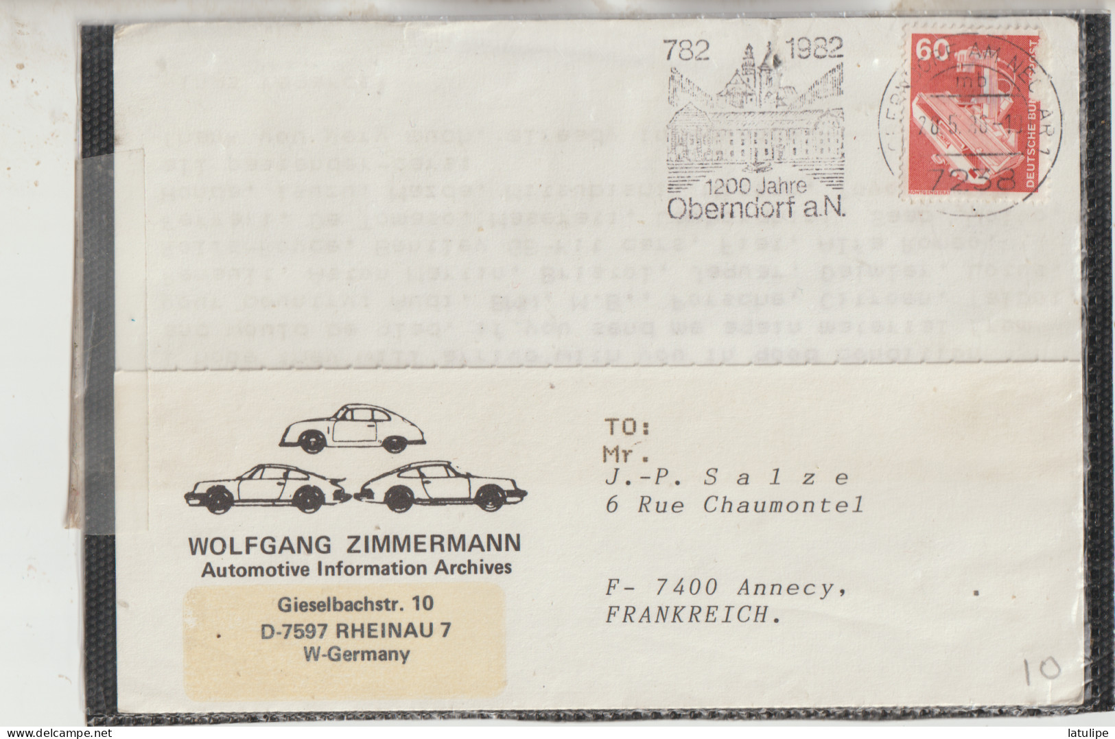 Rheinau   Carte Circulée Circulée Timbrée _Wolfgang  Zimmermann Adressé A Mr Salze A Annecy 74 - Zu Identifizieren