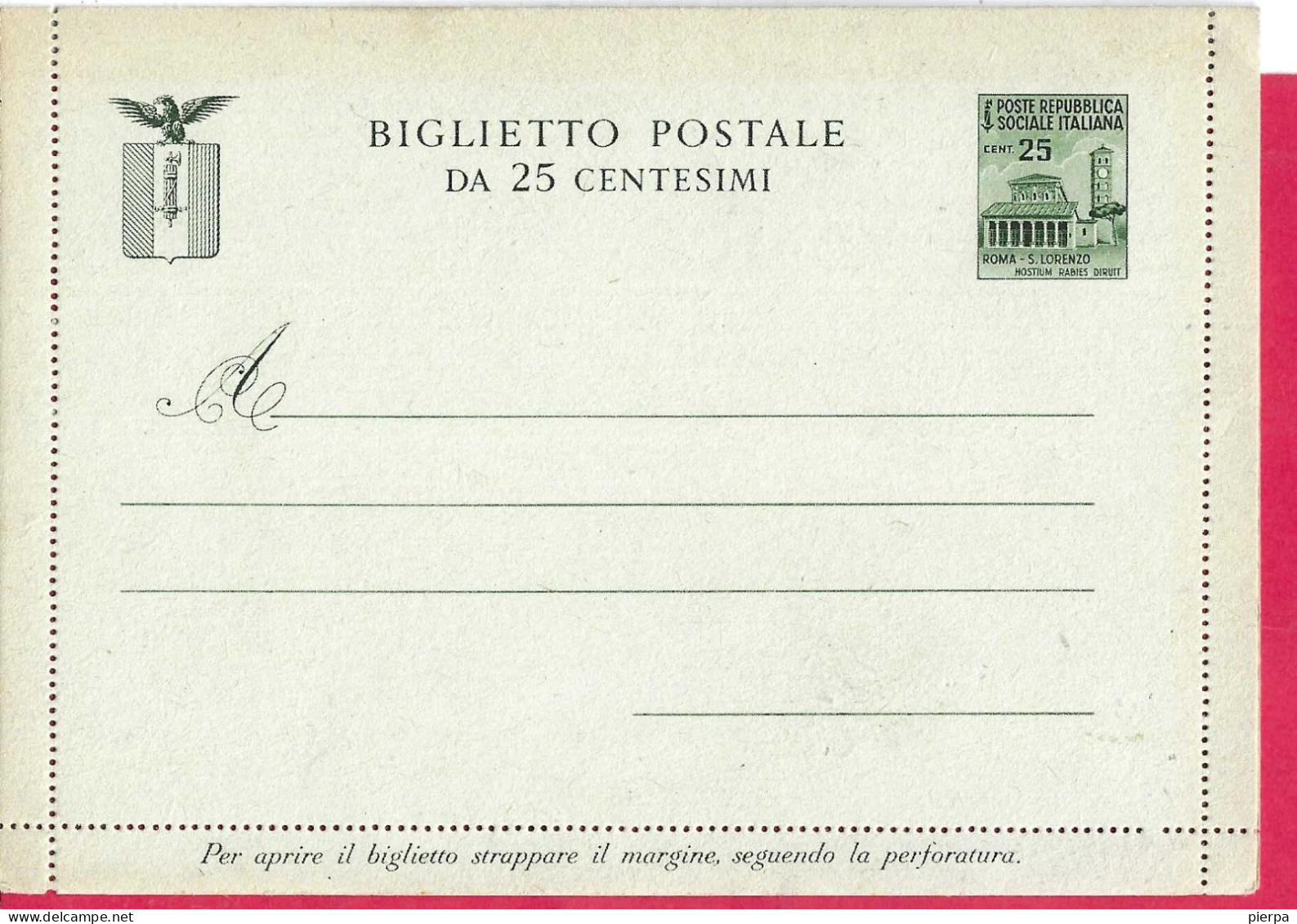 R.S.I. INTERO BIGLIETTO POSTALE MONUMENTI DISTRUTTI C. 25 (INT. 39) - NUOVO - Entiers Postaux