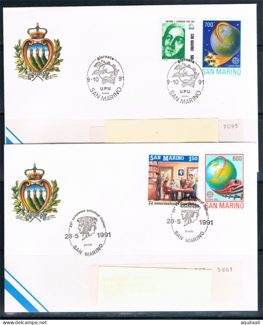 SAN MARINO 1988 -Europa Cept Trasporti Su  2 Buste Con Annulli Eventi Filatelici Del 1991 - 1988