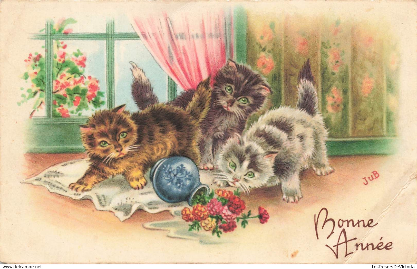 FETES ET VOEUX - Nouvel An - Des Chats Renversant Un Vase - Colorisé - Carte Postale Ancienne - Neujahr