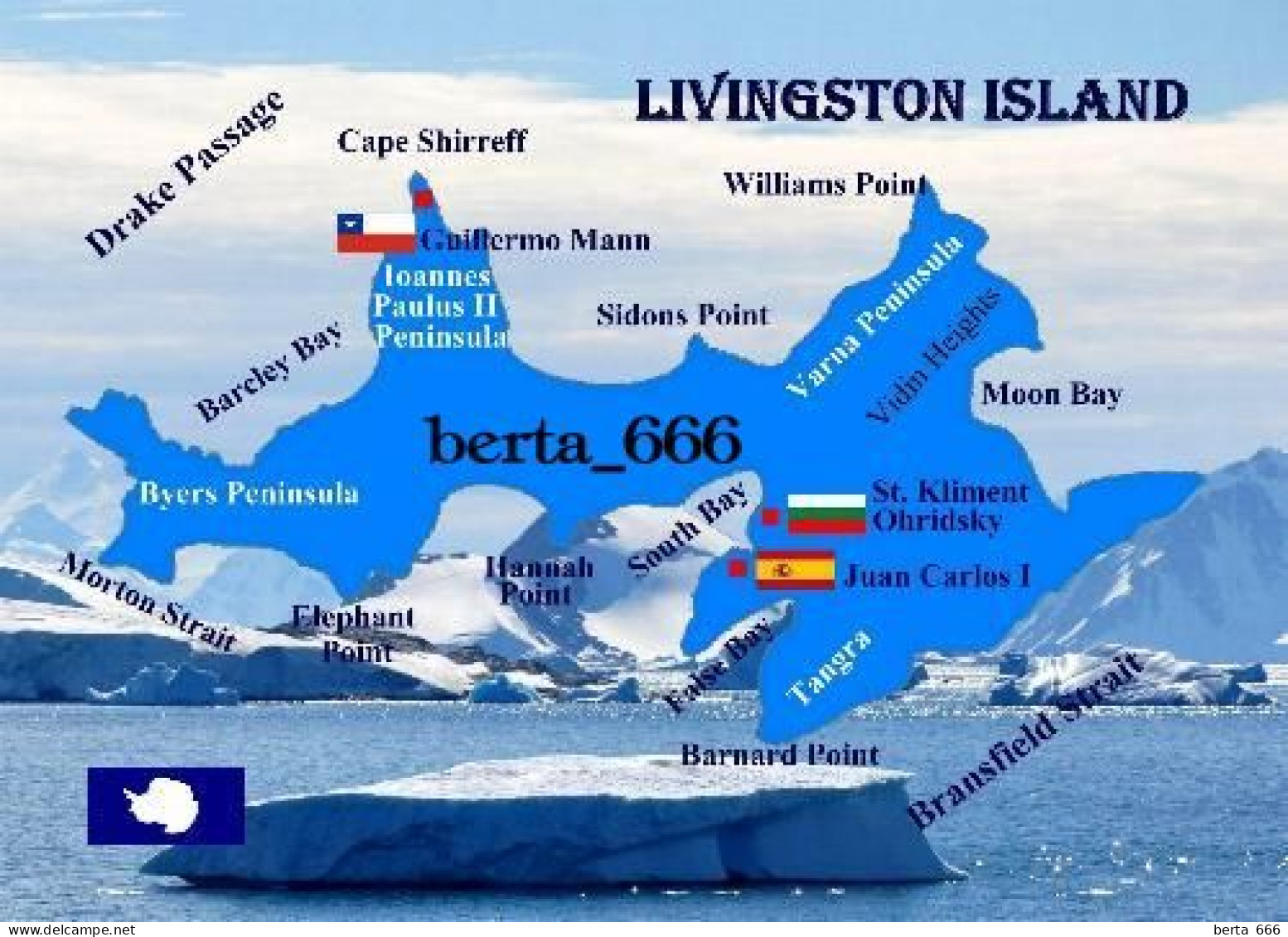 Antarctica Livingston Island Map New Postcard * Carte Geographique * Landkarte - Autres & Non Classés