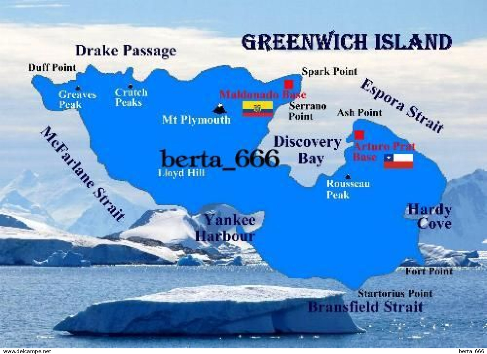 Antarctica Greenwich Island Map New Postcard * Carte Geographique * Landkarte - Sonstige & Ohne Zuordnung