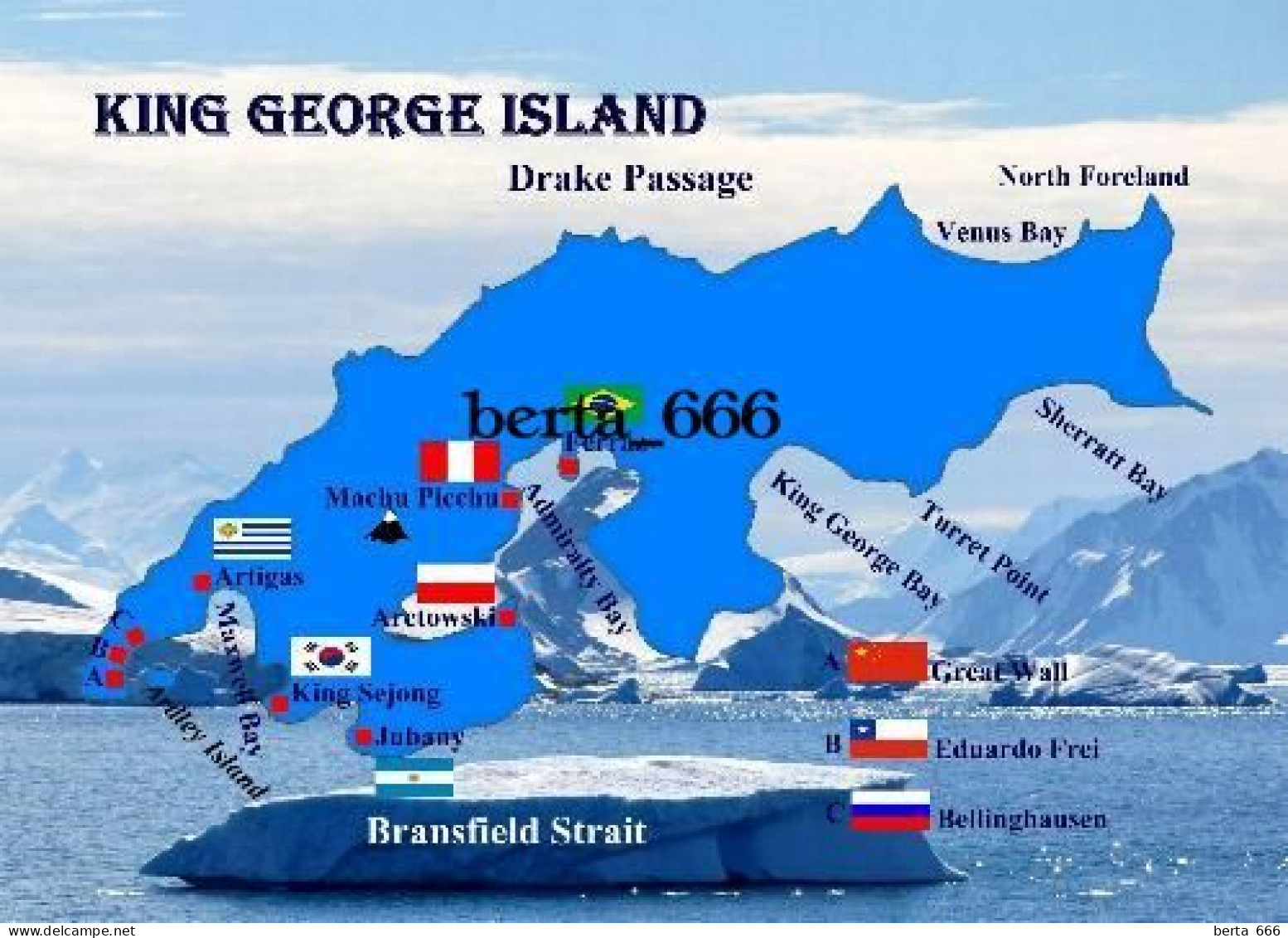Antarctica King George Island Map New Postcard * Carte Geographique * Landkarte - Autres & Non Classés