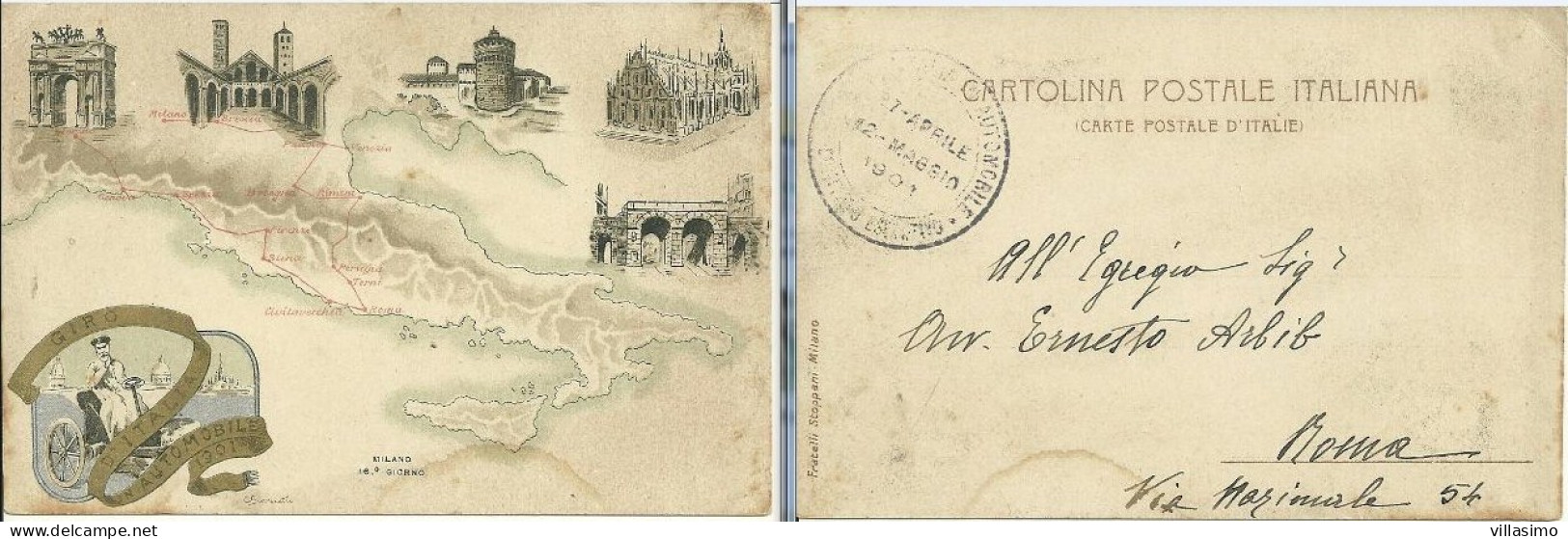 GIRO D'ITALIA IN AUTOMOBILE 1901 - 16° GIORNO - MILANO - CON ANNULLO DEL COMITATO ESECUTIVO. ILL. BISCARETTI - Sonstige & Ohne Zuordnung