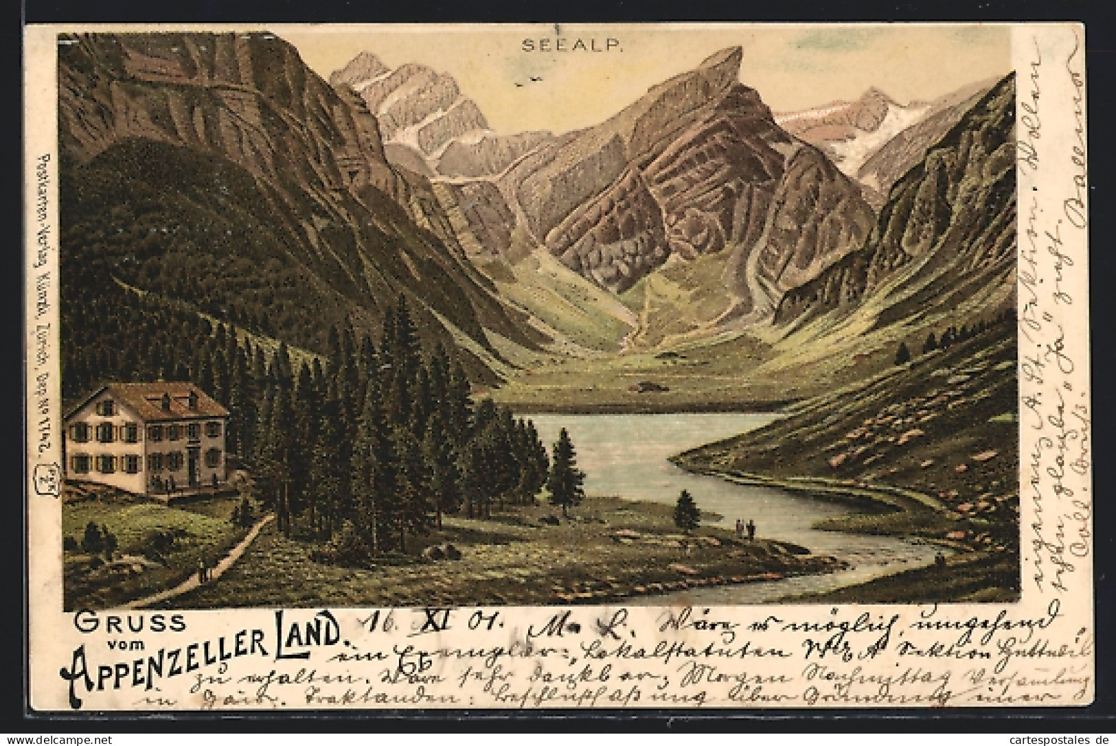 Lithographie Seealp /Appenzeller Land, Gasthaus Am Bergsee  - Appenzell