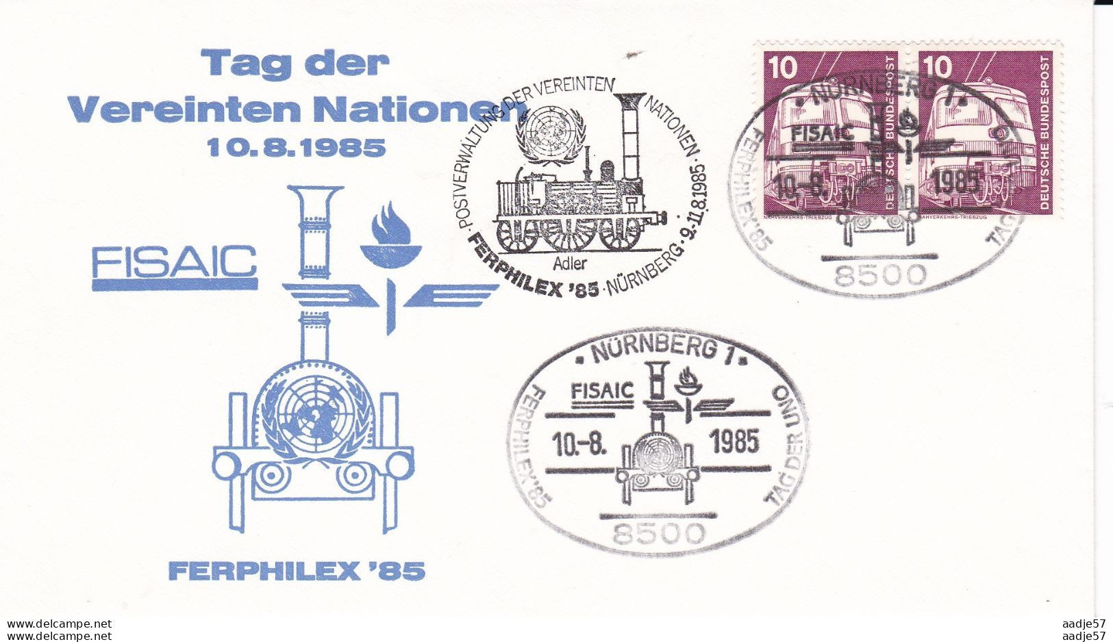 Germany Deutschland Nürnberg Ferphilex Tag Der Ver. Nationen 10- 08-1985 - Trains