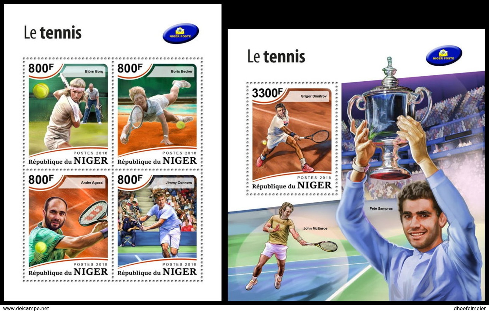 NIGER 2018 **MNH Tennis Players M/S+S/S - OFFICIAL ISSUE - DH1849 - Tennis