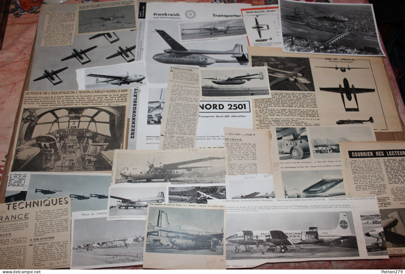 Lot De 247g D'anciennes Coupures De Presse Et Photos De L'aéronef Français Nord 2501 Et Ses Versions Dérivées - Aviation