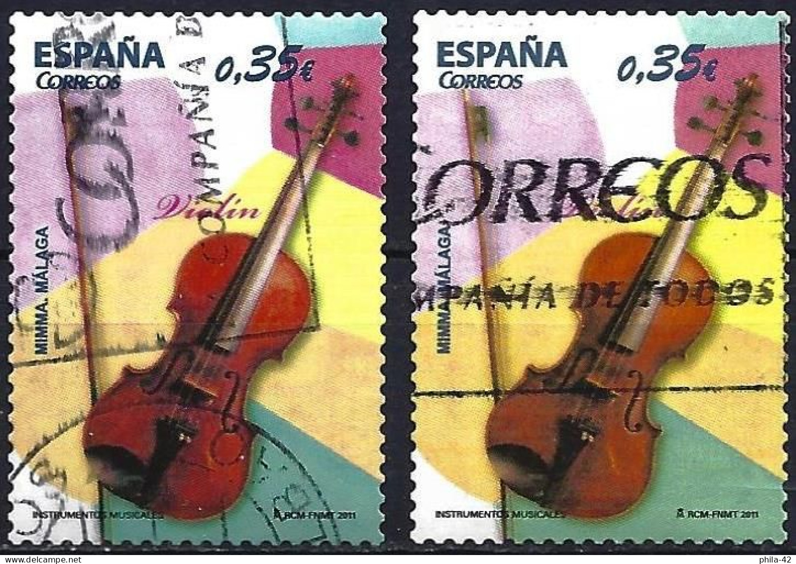 Spain 2011 - Mi 4580 - YT 4287 ( Musical Instruments : Violin ) Two Shades Of Color - Used Stamps