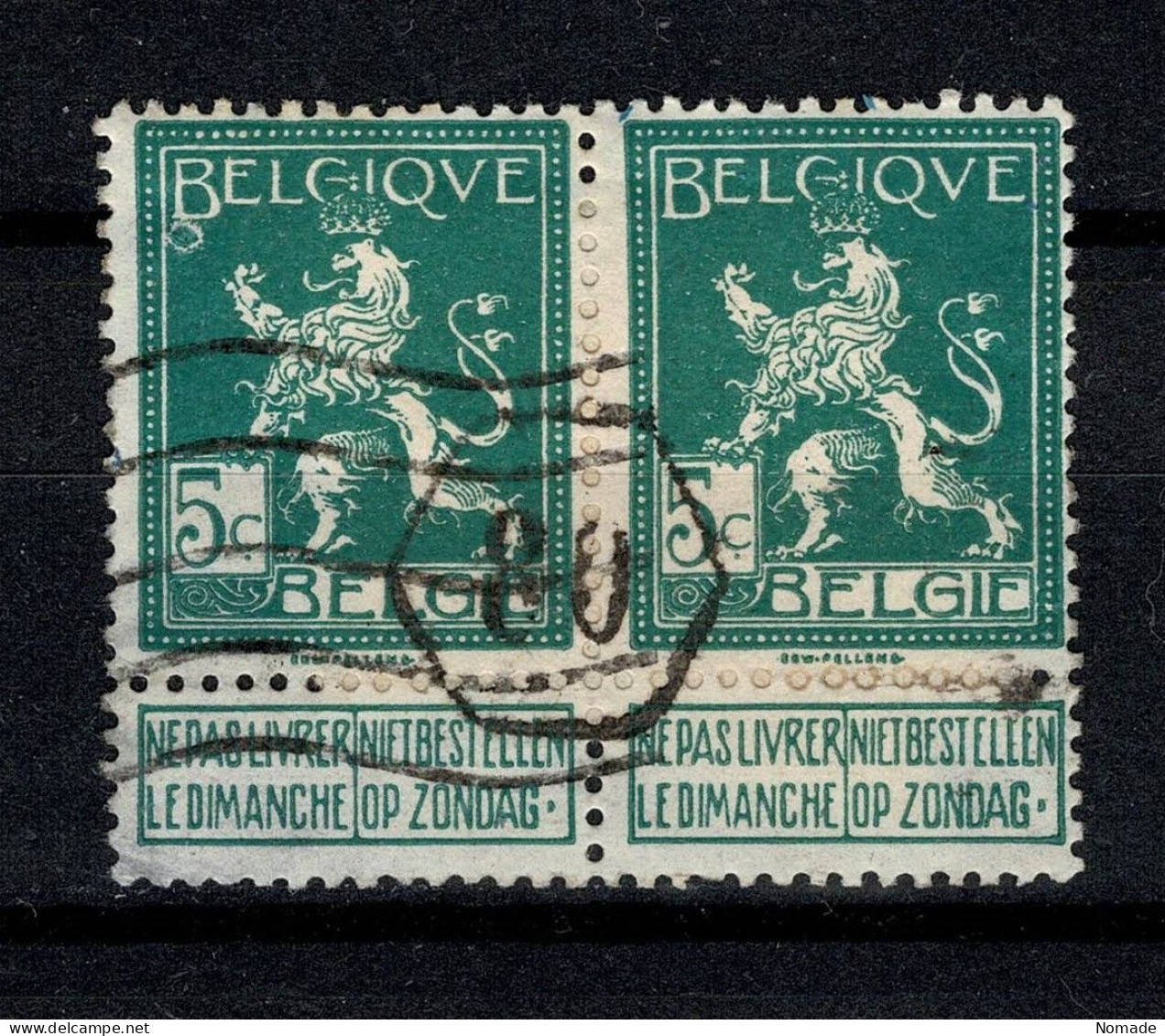 Belgique 1912 COB 110 En Paire Belle Oblitération Facteur Hexagonale 80 - 1912 Pellens