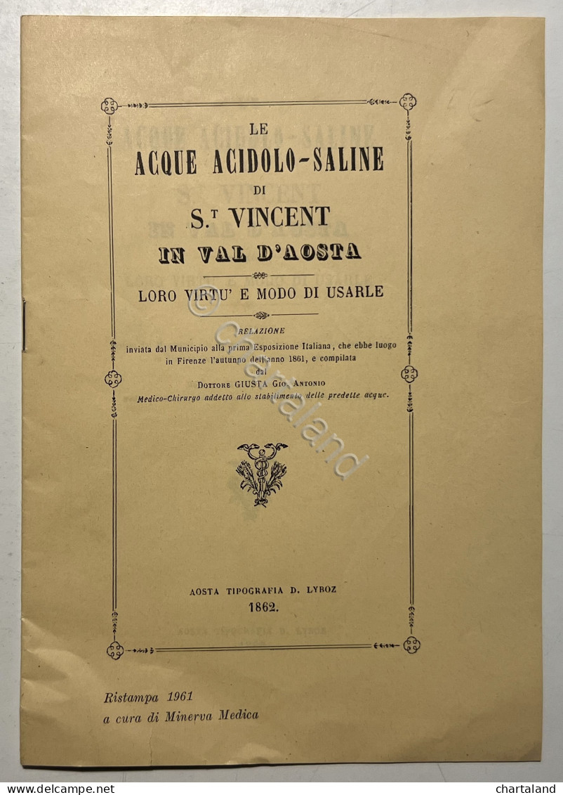 G. A. Giusta - Le Acque Acidolo-Saline Di S.t Vincent In Val D'Aosta - Ed. 1862 - Altri & Non Classificati