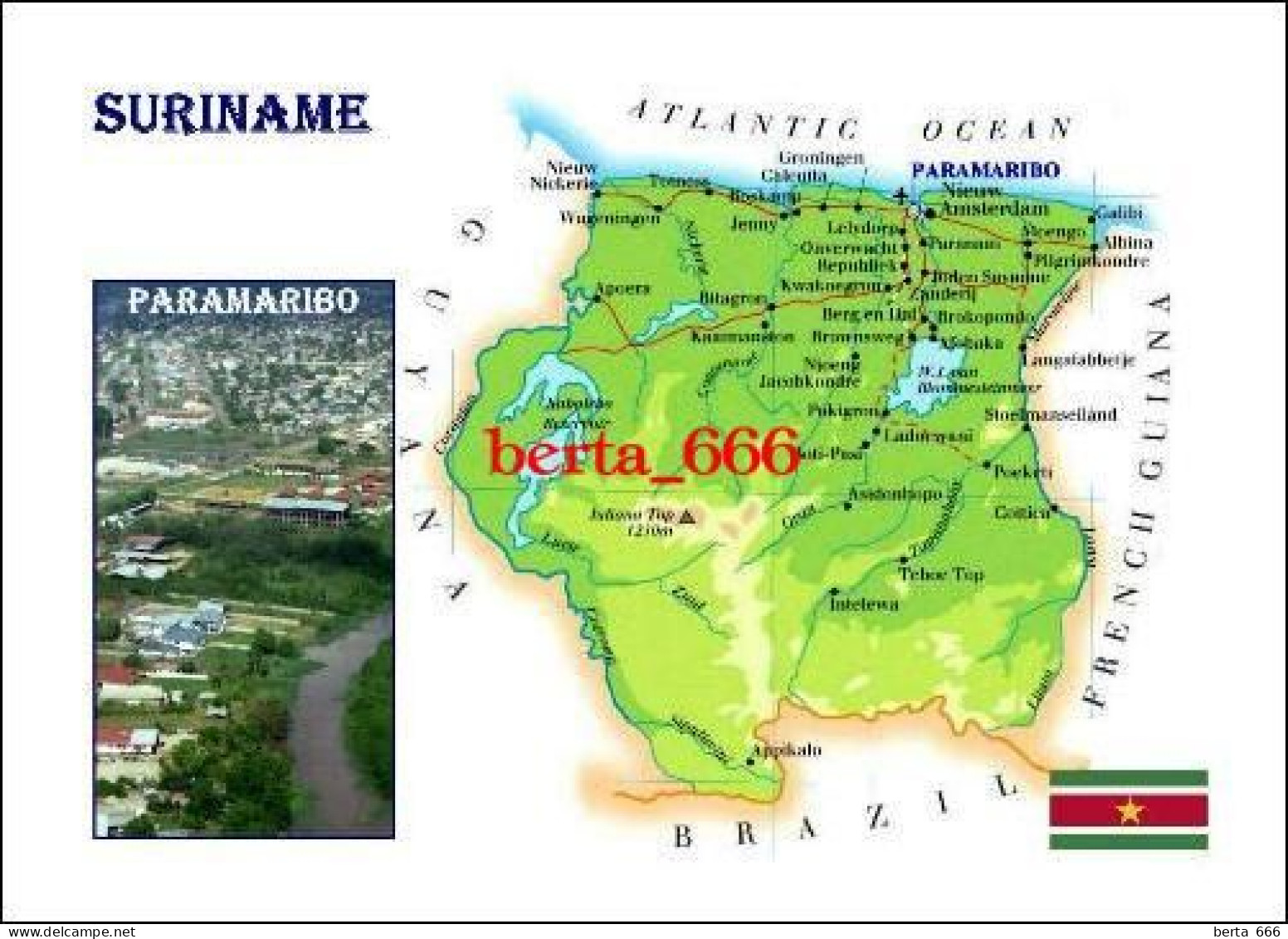 Suriname Country Map New Postcard * Carte Geographique * Landkarte - Surinam