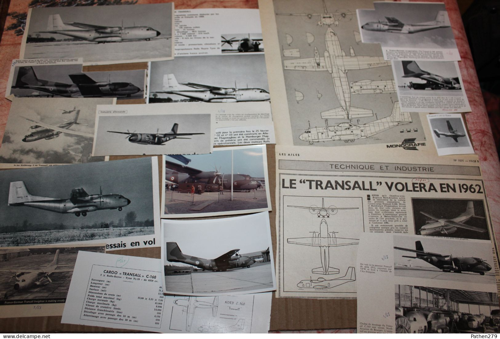 Lot De 182g D'anciennes Coupures De Presse Et Photos De L'aéronef Français C-160 Transall - Luchtvaart