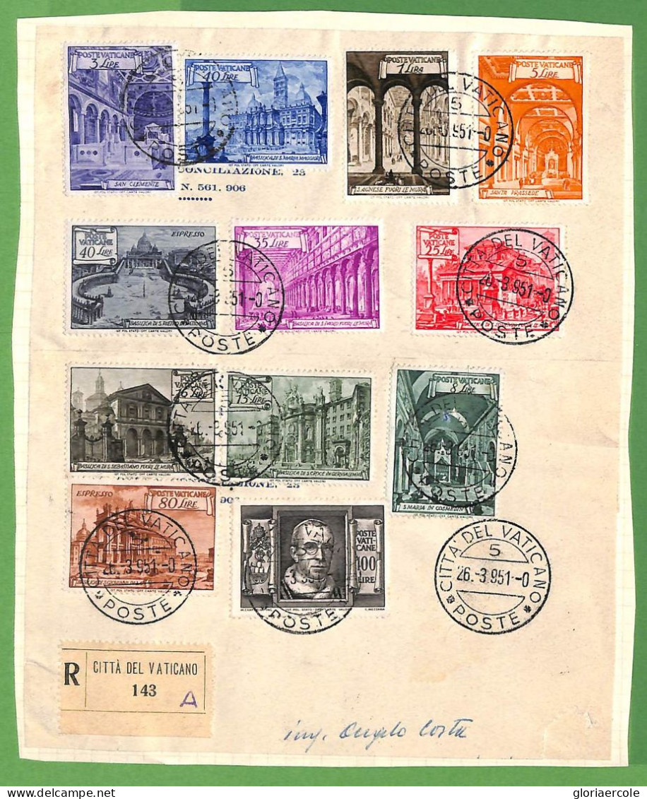 ZA1625 - VATICANO - FRANCOBOLLI Sassone # 122/31  + E11/E12 Su FOGLIO    1951 - Luftpost