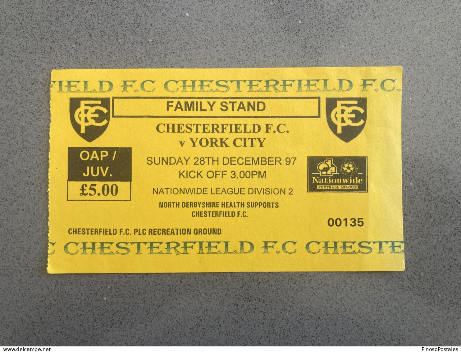 Chesterfield V York City 1997-98 Match Ticket - Eintrittskarten