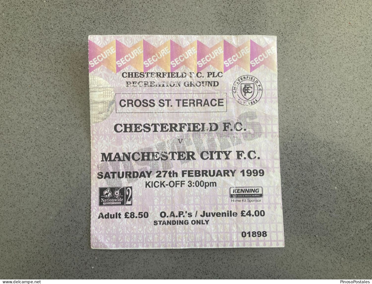 Chesterfield V Manchester City 1998-99 Match Ticket - Eintrittskarten