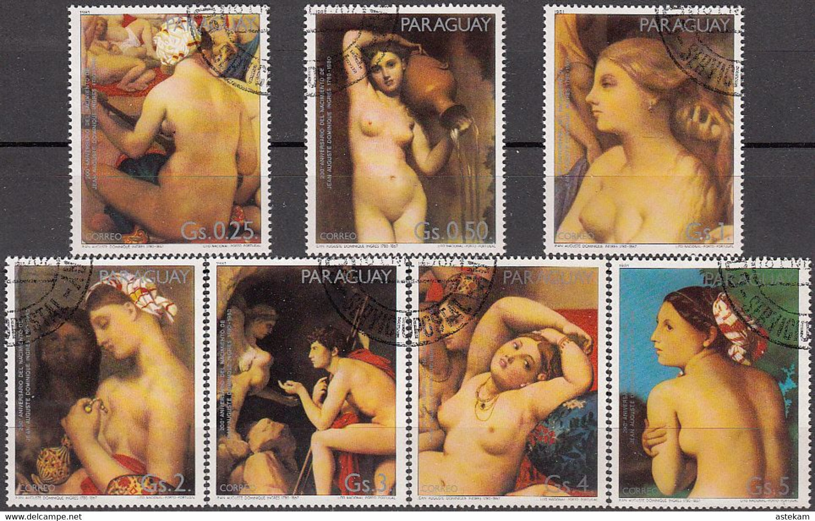 PARAGUAY 1981, ART, PAINTINGS OF NAKED WOMEN, COMPLETE USED SERIES With GOOD QUALITY - Paraguay
