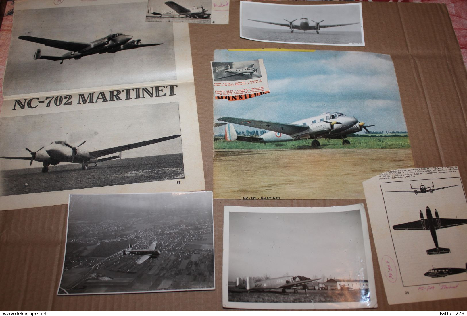 Lot De 19g D'anciennes Coupures De Presse Et Photos De L'aéronef Français NC-702 "Martinet" - Luchtvaart