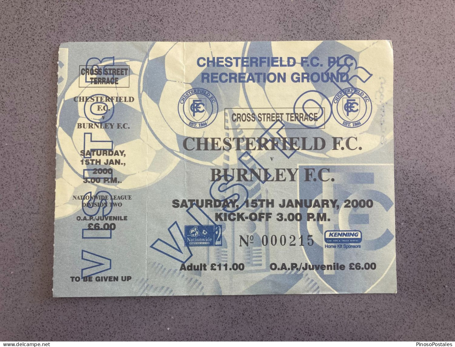 Chesterfield V Burnley 1999-00 Match Ticket - Eintrittskarten