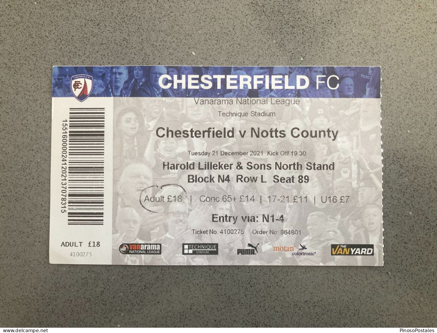 Chesterfield V Notts County 2021-22 Match Ticket - Eintrittskarten