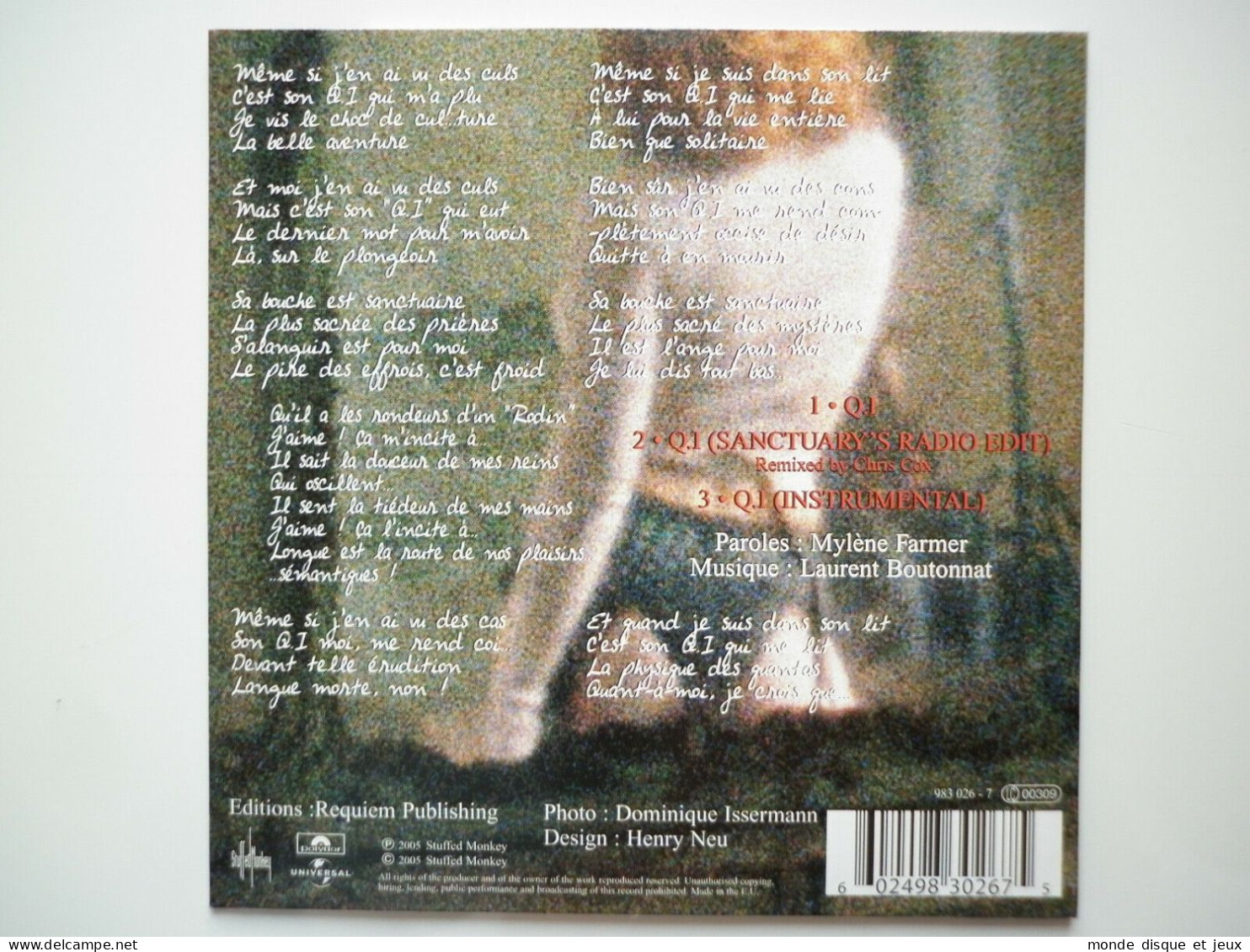 Mylene Farmer Cd Single Q.I - Other - French Music