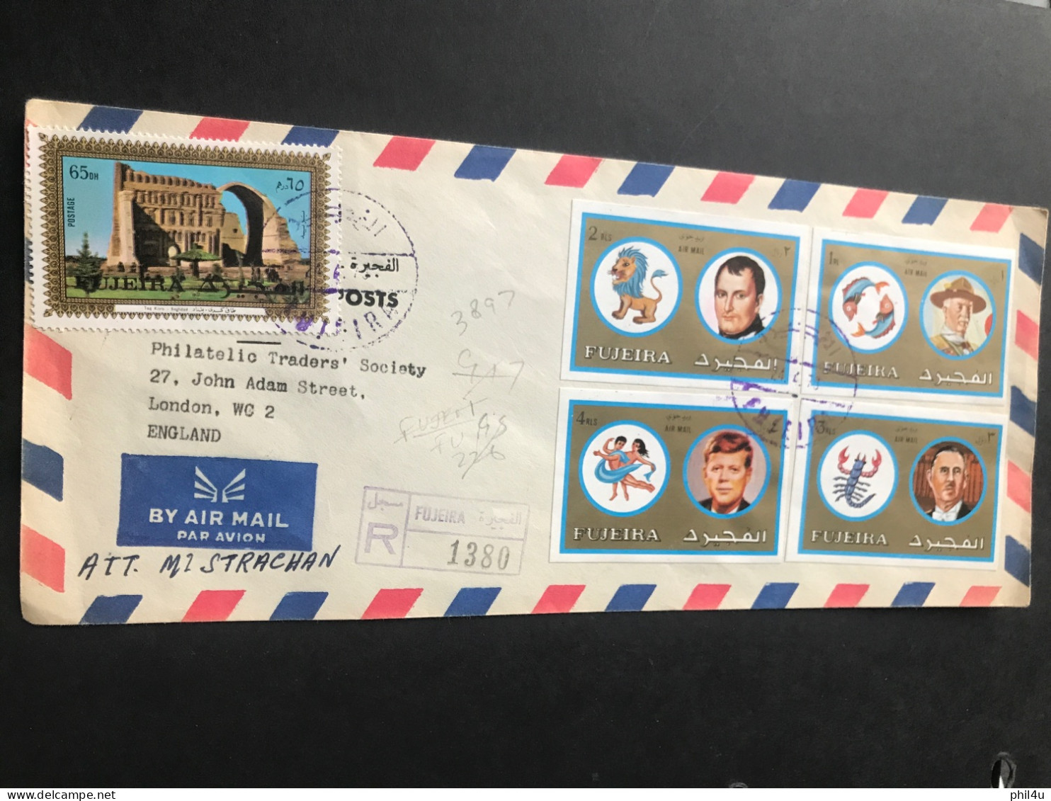 1973 Fujeria 4 Imperf Stamps Seen JFKennedy Plus Regd. Cover To England - Fudschaira