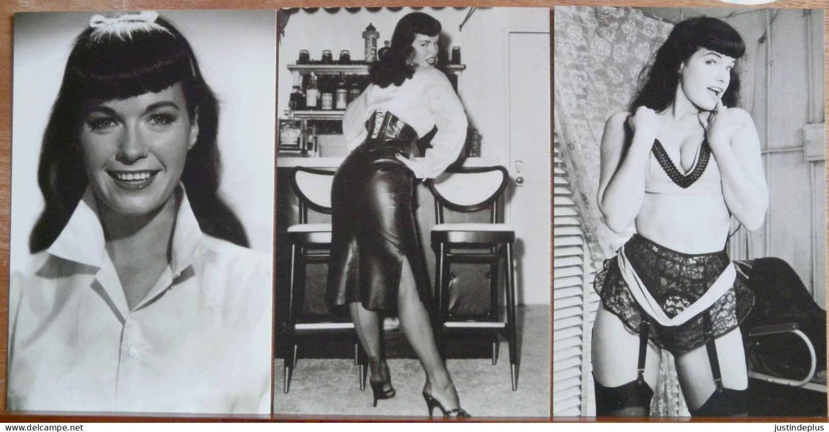 BETTIE PAGE LOT DE 3 CARTES EN PORTRAIT EN CIUR ET EN SOUS VETEMENTS - Pin-Ups