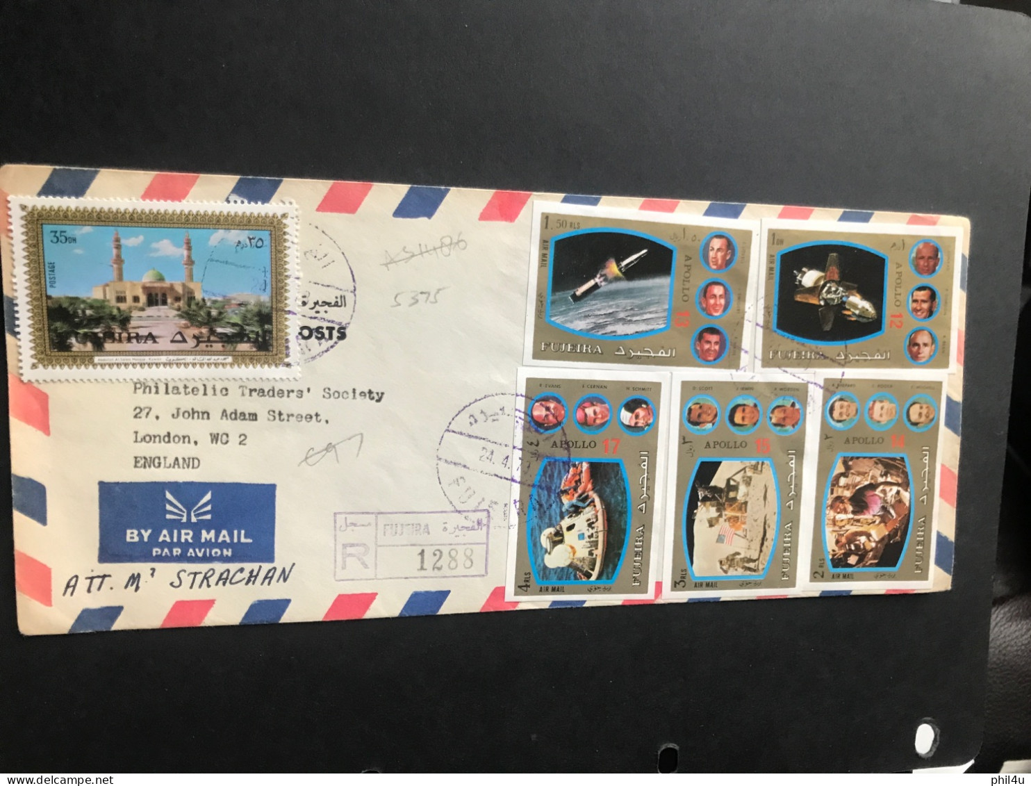 1973 Fujeria 5 Imperf Stamps Seen Apollo13 Plus Regd. Cover To England - Fudschaira