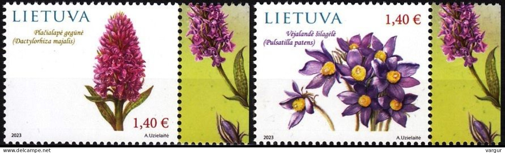 LITHUANIA 2023-13 FLORA Plants: Flowers. Orchid Anemone. Set, MNH - Orchids