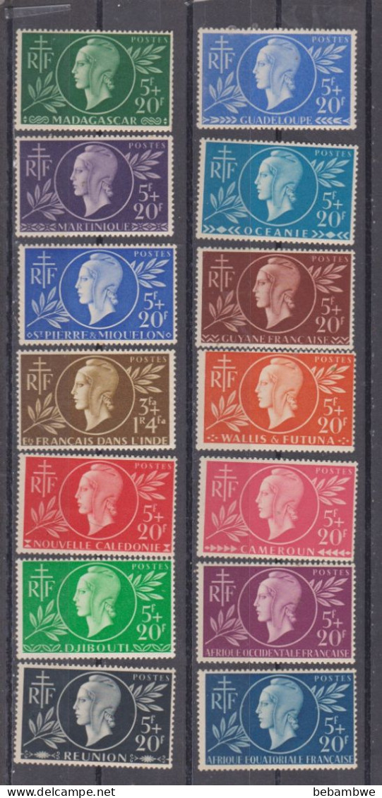 Colonies Françaises Entre Aide Série Complète 14 Timbres - Sonstige & Ohne Zuordnung