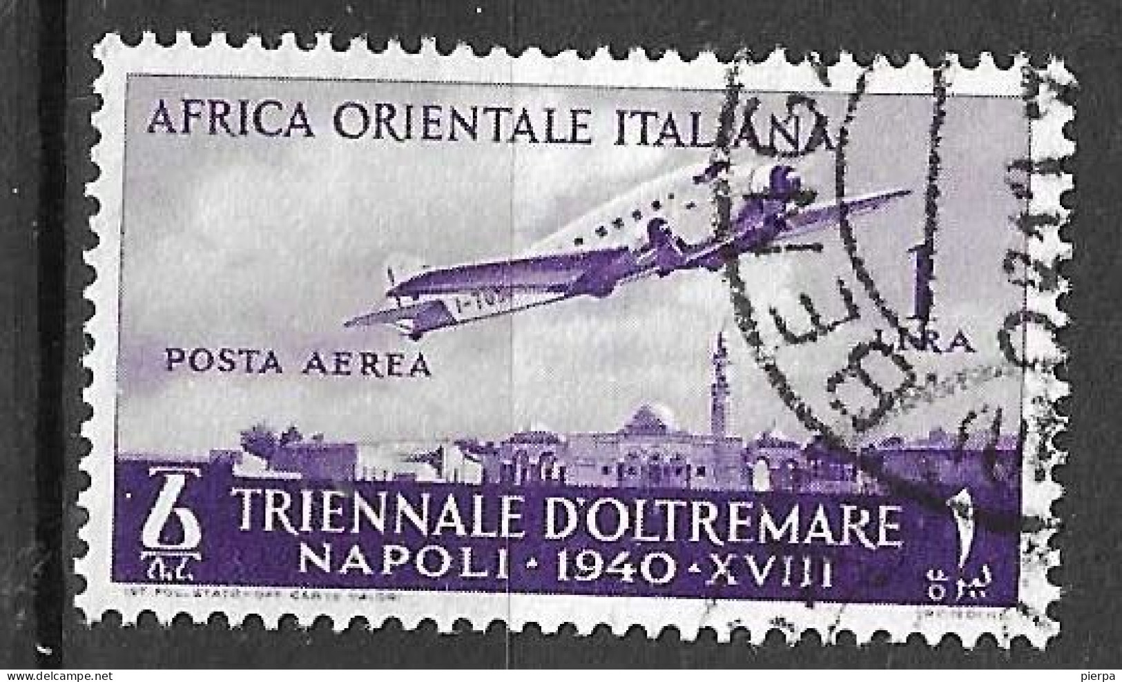 A.O.I. - 1940 - POSTA AEREA -TRIENNALE D'OLTREMARE - LIRE 1,00 - USATO (YVERT AV 17 - MICHEL 52 - SS A17) - Italienisch Ost-Afrika