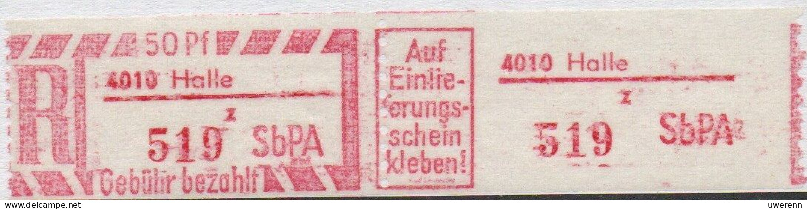 DDR Einschreibemarke Halle SbPA Postfrisch, EM2F-4010z(1) Zh - R-Zettel