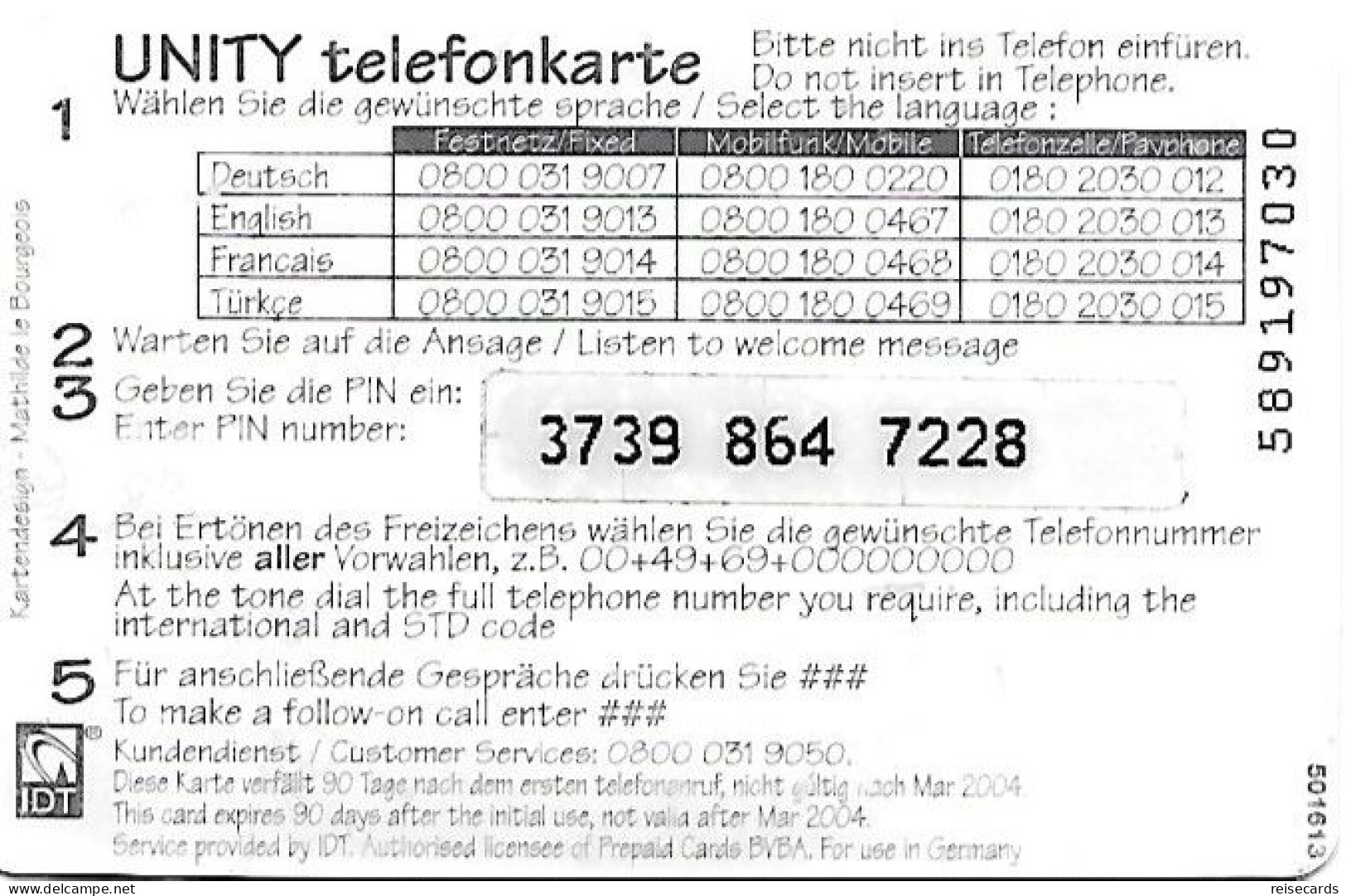 Germany: Prepaid IDT Unity - Cellulari, Carte Prepagate E Ricariche