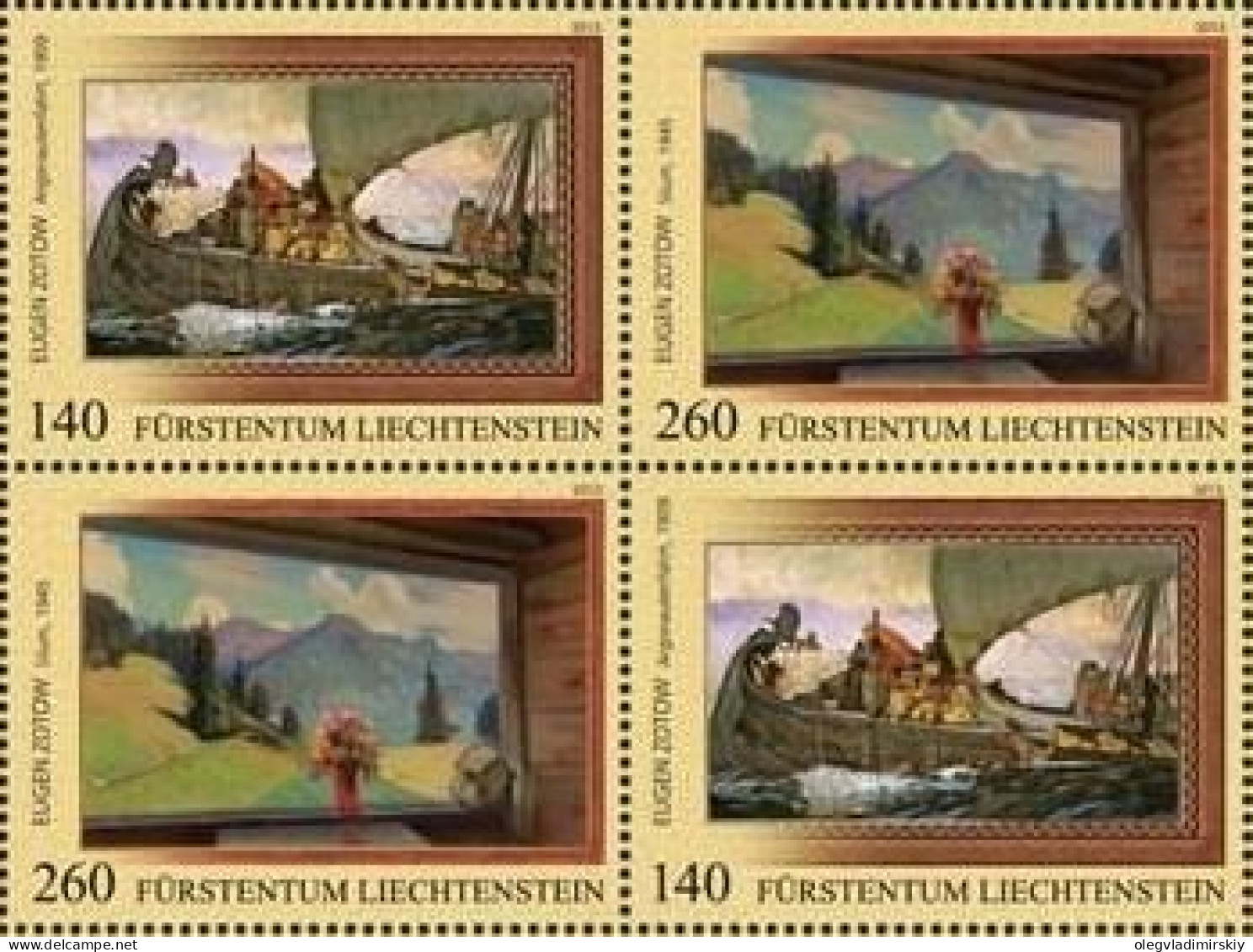 Liechtenstein 2013 Paintings Of Ivan Mjasoedov Joint Issue With Russia Block Of 2 Sets 2x2 MNH - Ungebraucht