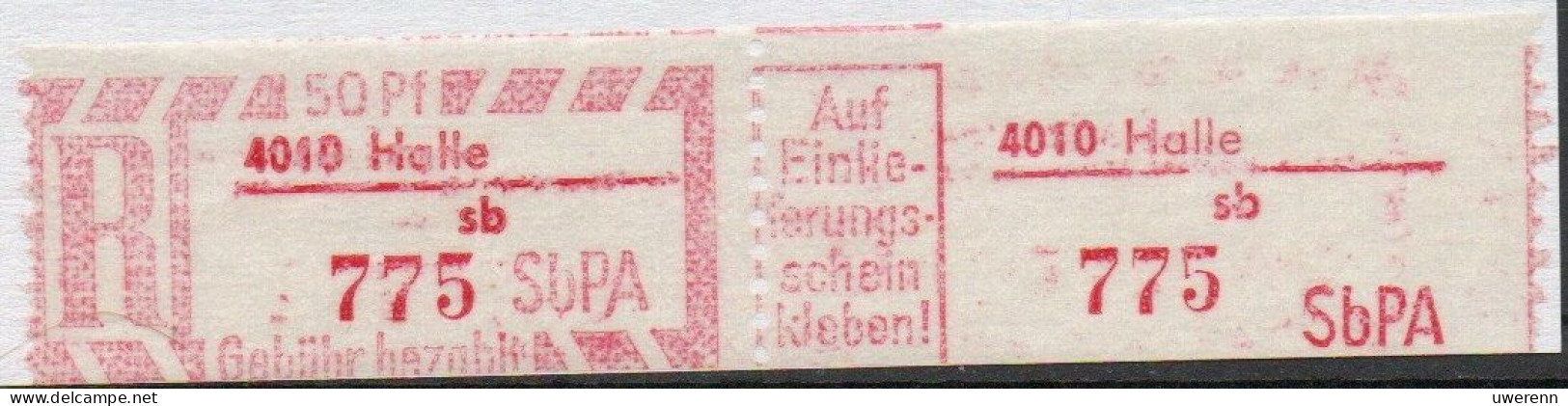 DDR Einschreibemarke Halle SbPA Postfrisch, EM2F-4010sb(1) RU (b) Zh - R-Zettel