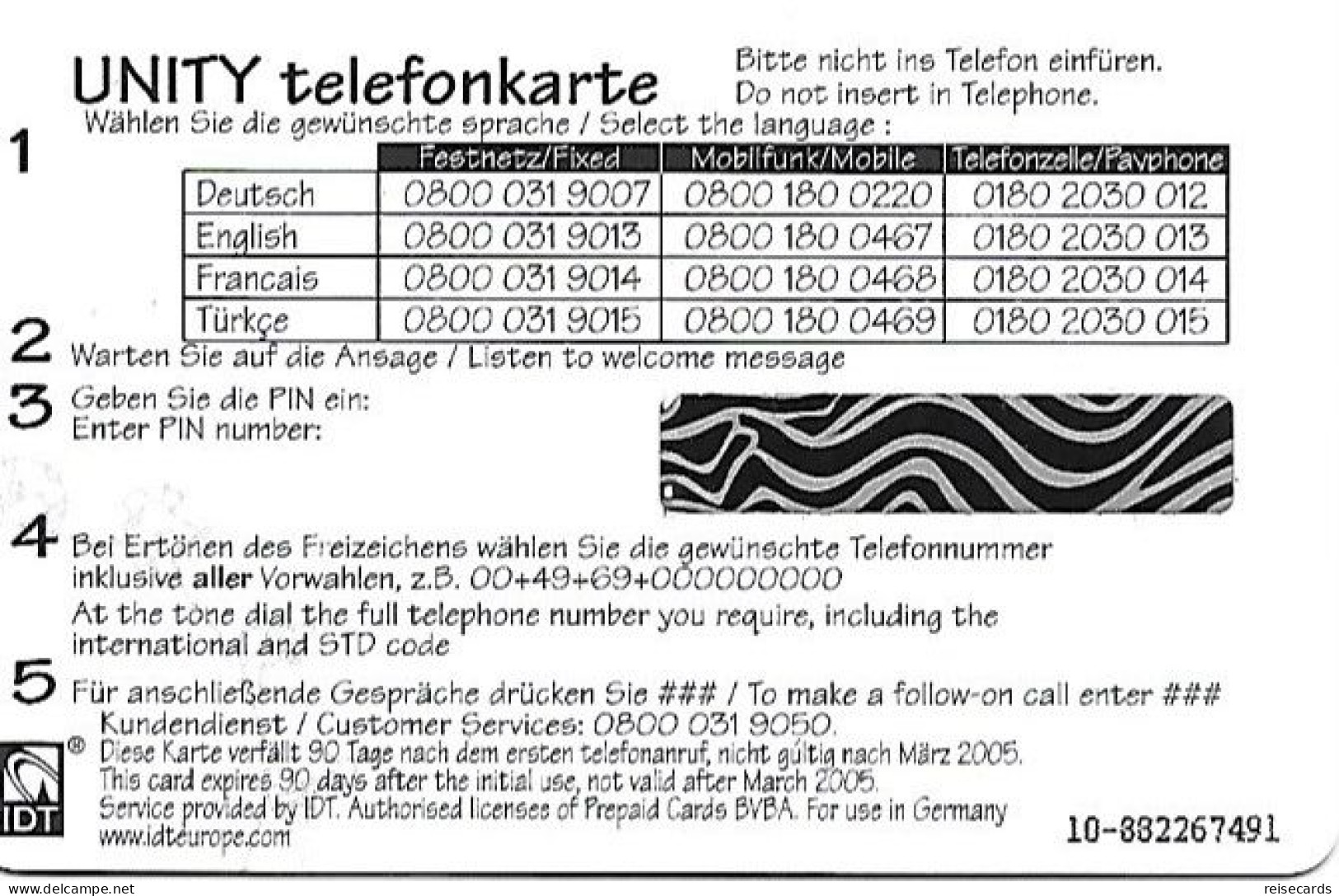 Germany: Prepaid IDT Unity. Mint - [2] Prepaid