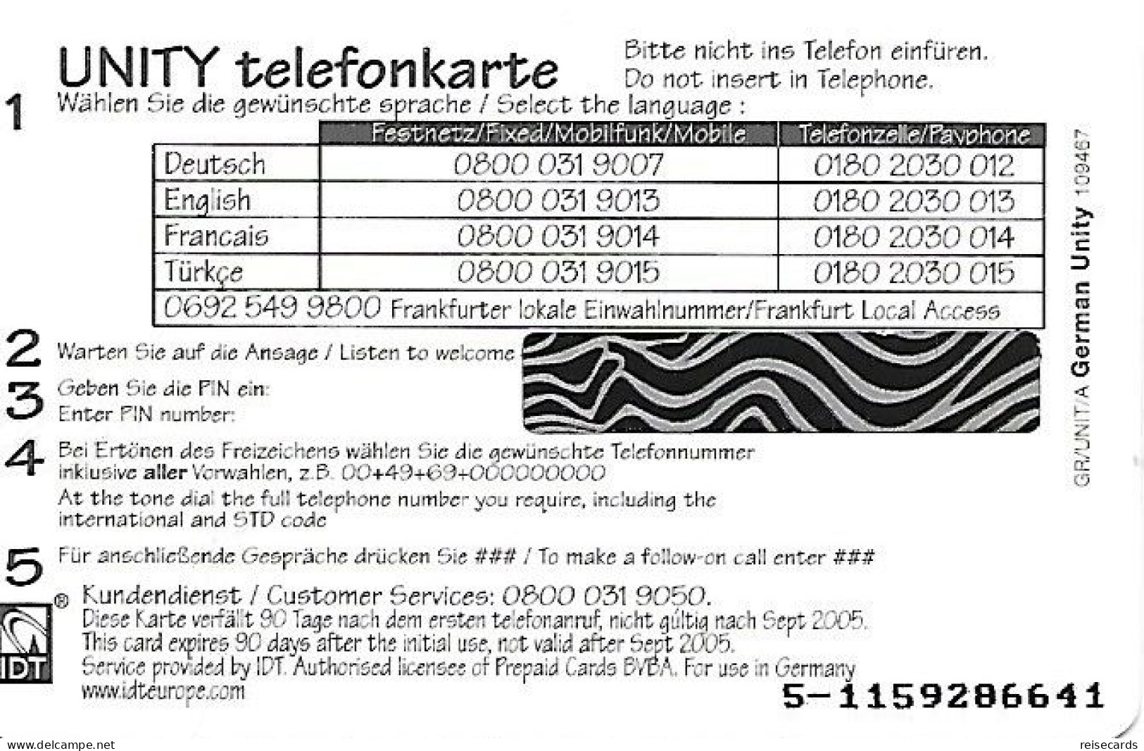 Germany: Prepaid IDT Unity 09.05. Mint - Cellulari, Carte Prepagate E Ricariche