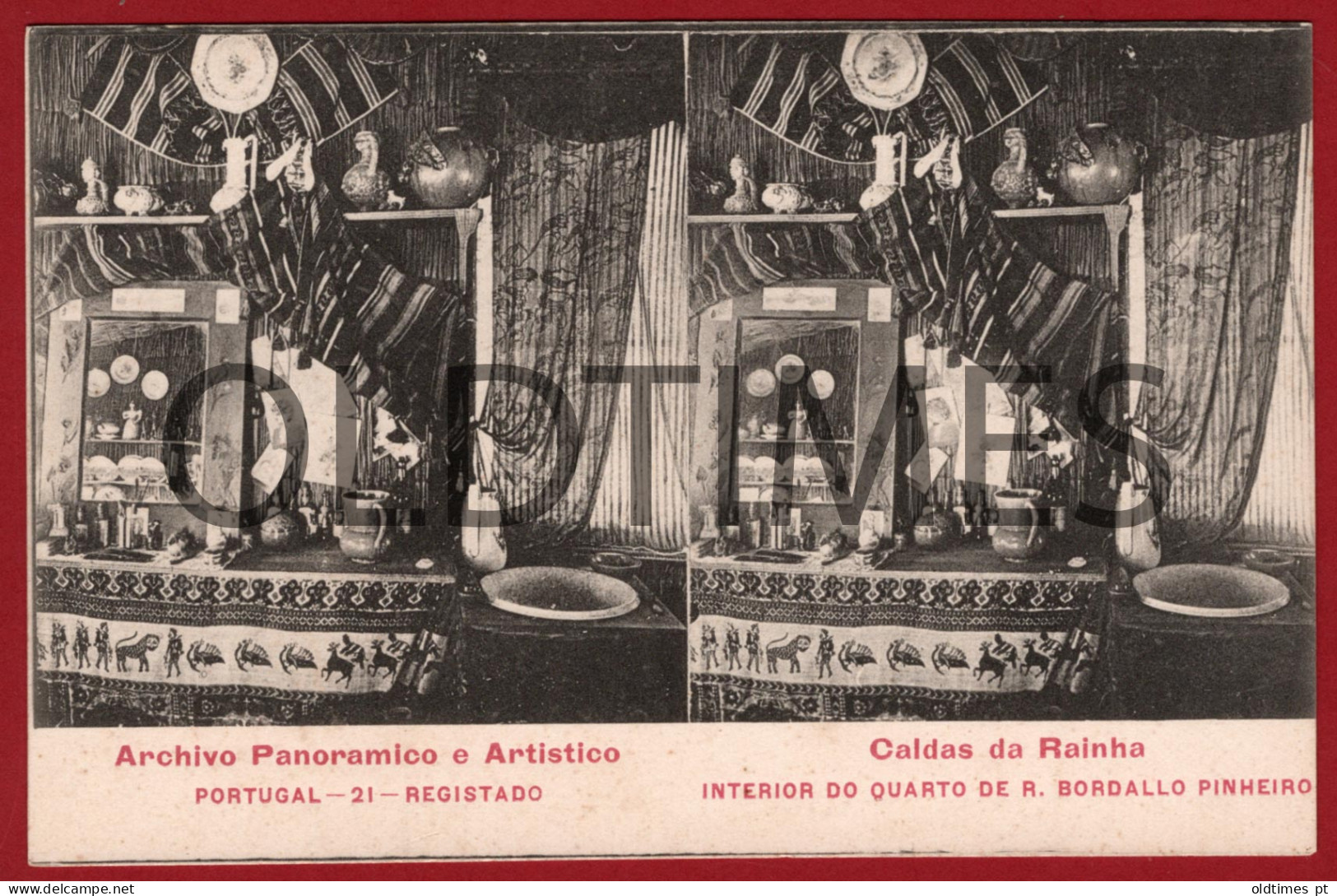PORTUGAL - ARCHIVO PANORAMICO E ARTISTICO - CALDAS DA RAINHA - QUARTO DE R. BORDALO PINHEIRO - 1910 STEREOSCOPIC PC - Lisboa