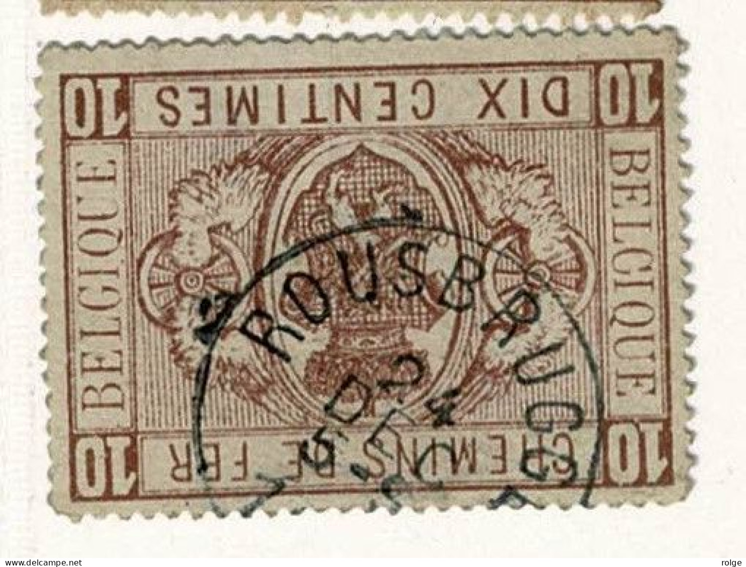 D063   ROUSBRUGGE       POSTSTEMPEL  OP SPOORWEGZEGEL N°1  Met Speldegaatje - Used