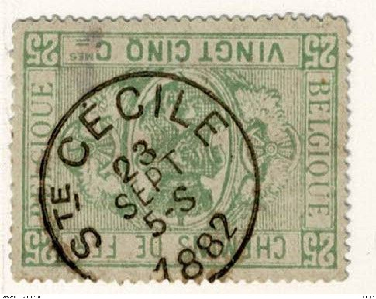 D064   STE CECILE       POSTSTEMPEL  OP SPOORWEGZEGEL N°3  Met Speldegaatje - Used