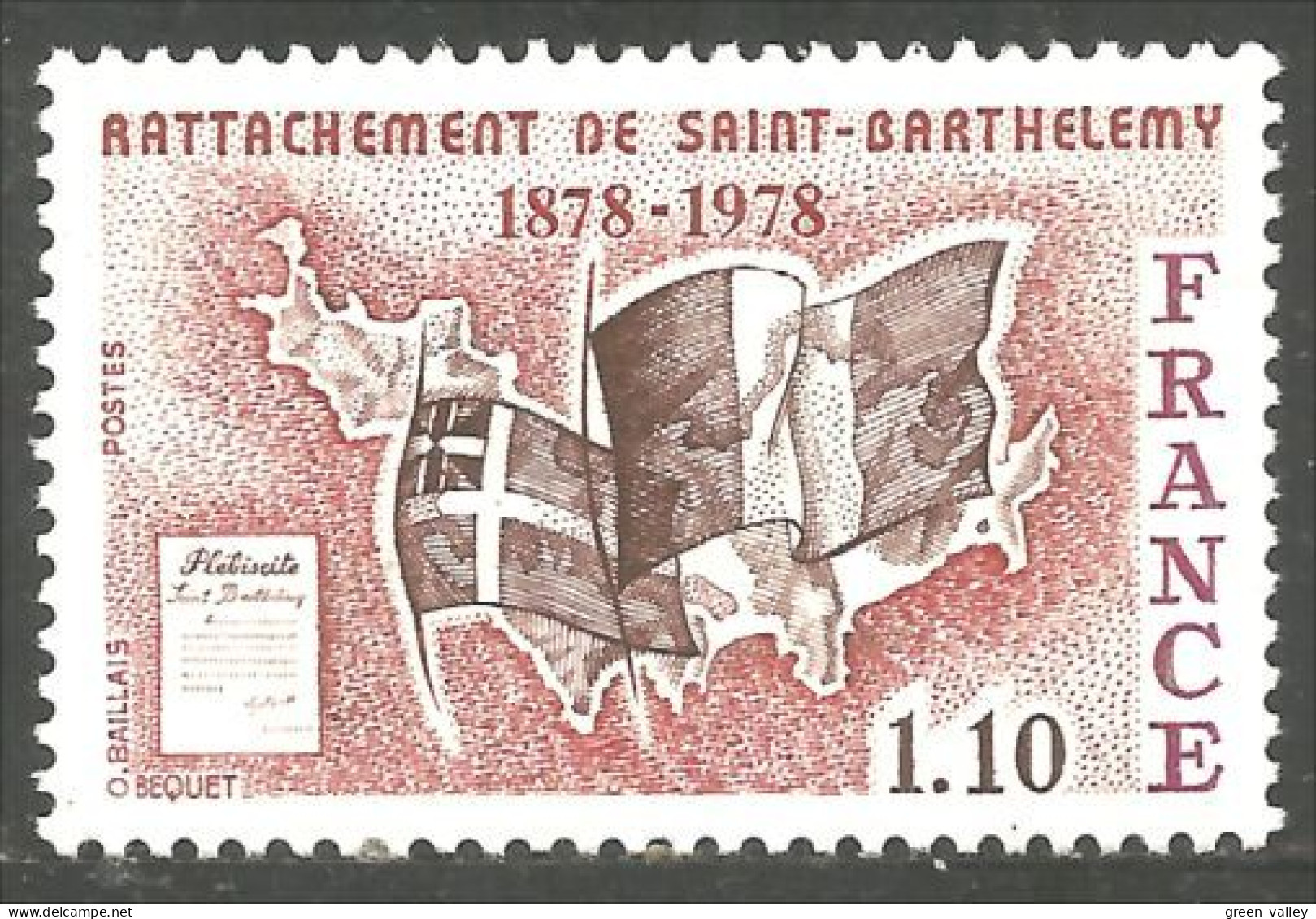 349 France Yv 1985 Rattachement Ile Saint Barthélémy Island Drapeau Flag MNH ** Neuf SC (1985-1b) - Iles