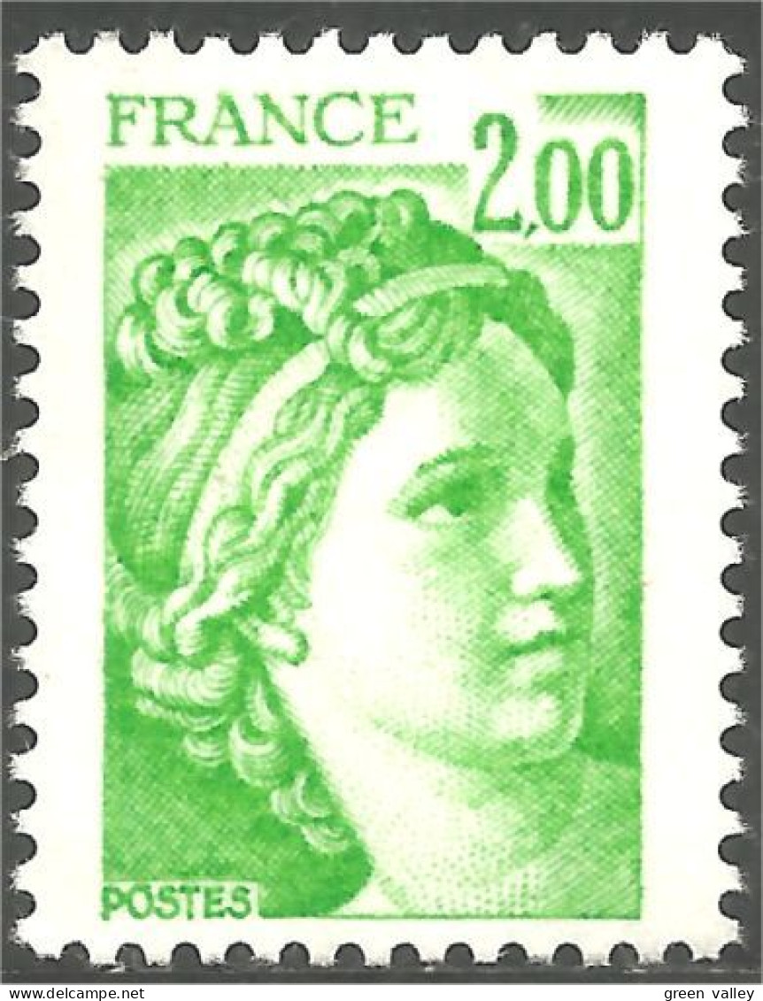 349 France Yv 1977 Sabine De Gandon 2f Vert Jaune Yellow Green MNH ** Neuf SC (1977-1b) - 1977-1981 Sabine (Gandon)