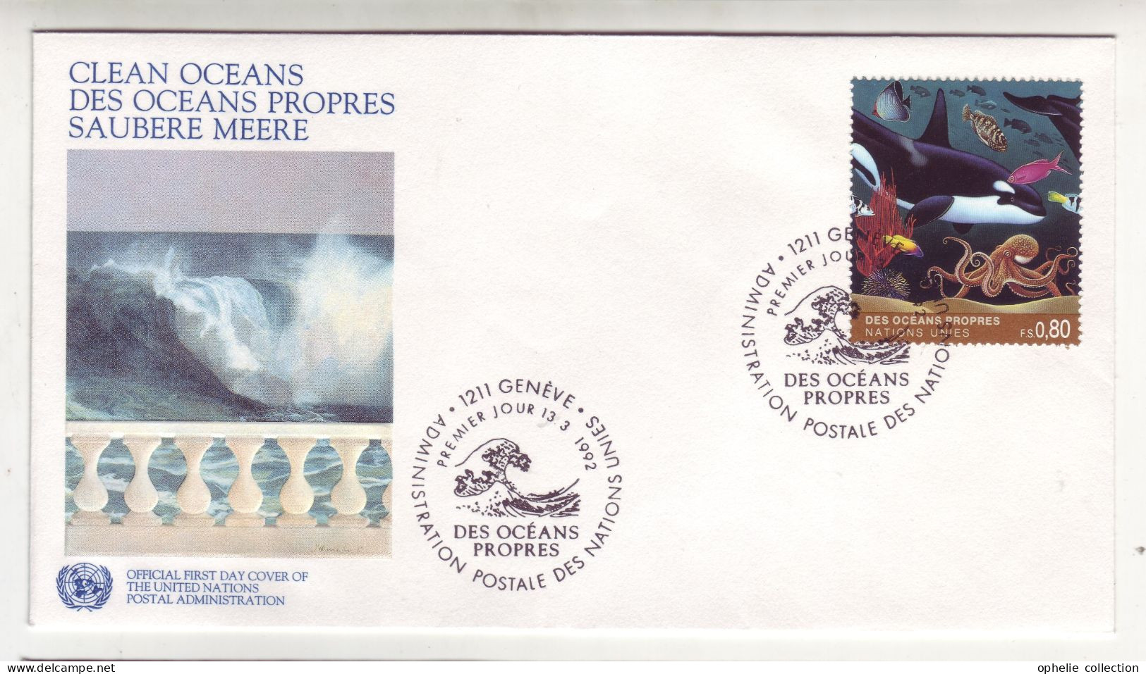 Europe - Nations Unies - Clean Oceans - FDC Genève 13/3/1992 - M314 - Oblitérés