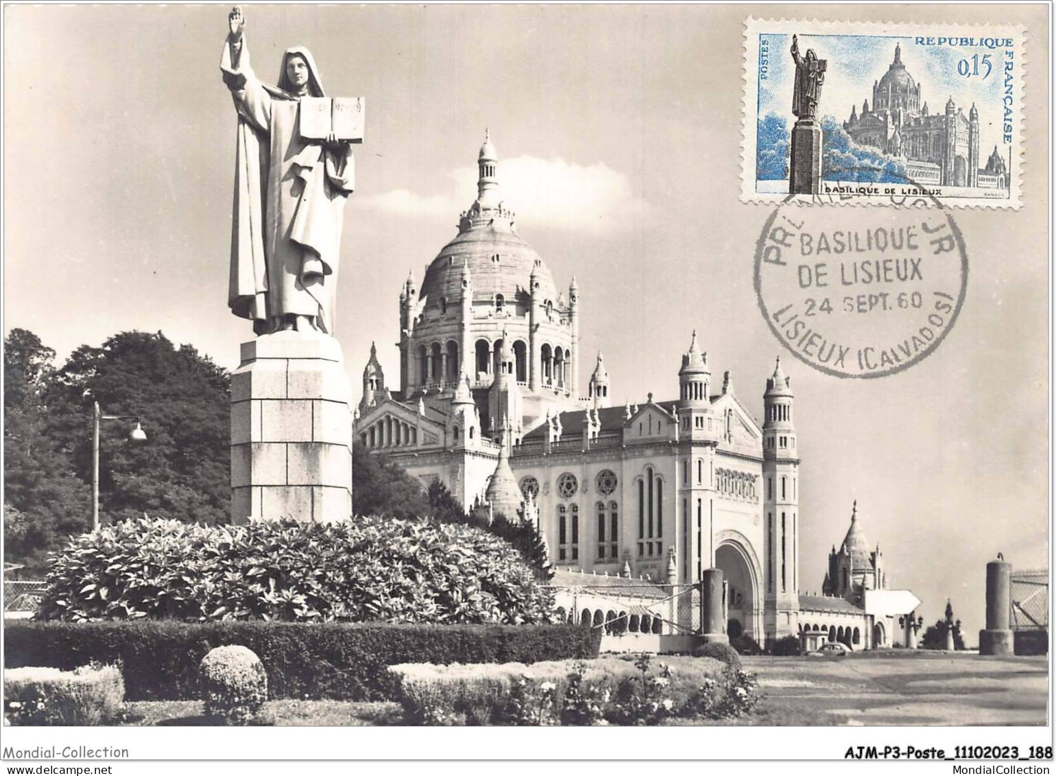 AJMP3-0264 - POSTE - LISIEUX - LA BASILIQUE ENTIER CARTE MAXIMUM 1960 - Poste & Facteurs