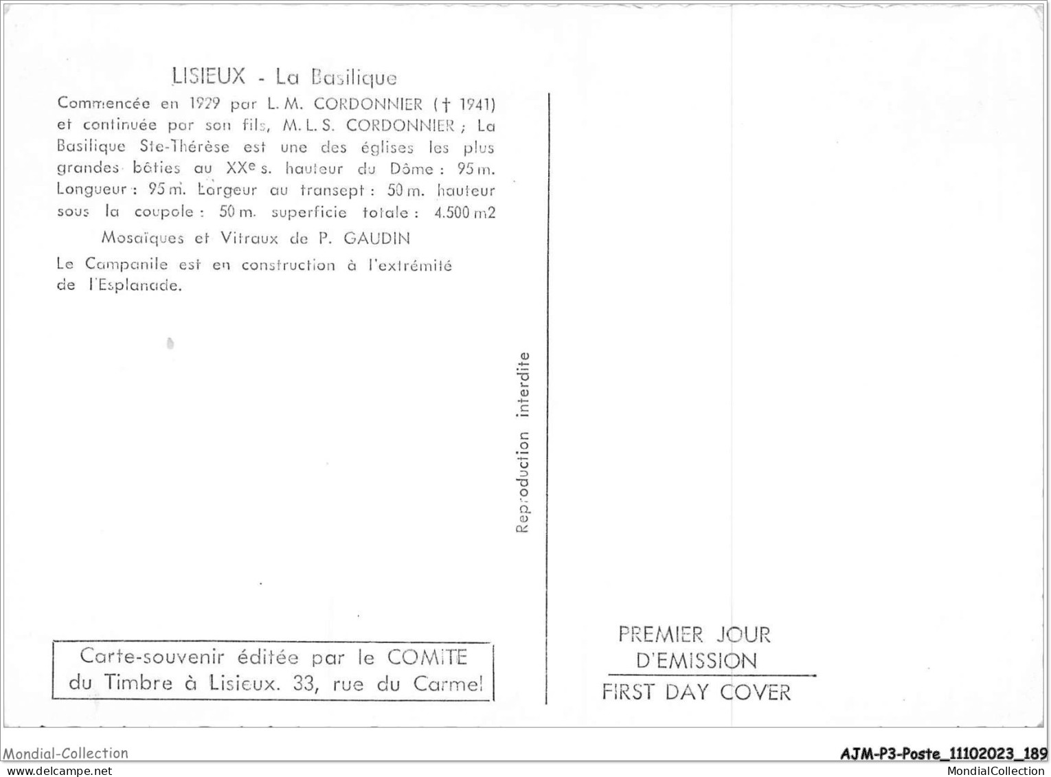 AJMP3-0264 - POSTE - LISIEUX - LA BASILIQUE ENTIER CARTE MAXIMUM 1960 - Poste & Facteurs