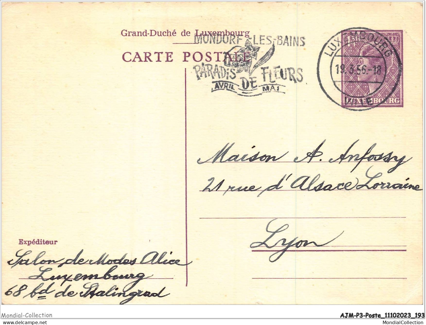 AJMP3-0266 - POSTE LUXEMBOURG ENTIER POSTAL CACHET FLAMME MONDORF LES BAINS PARADIS FLEURS - Mondorf-les-Bains