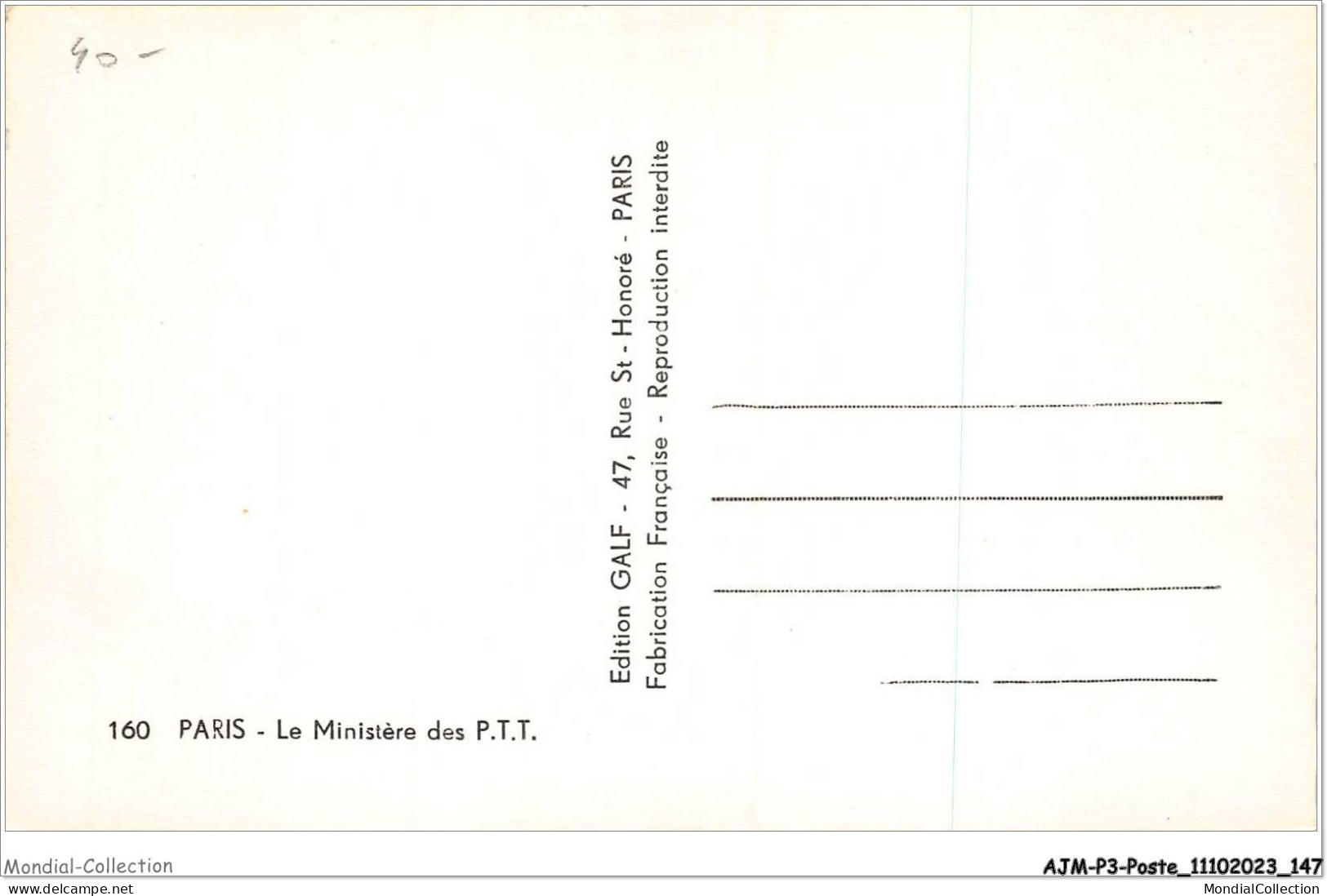AJMP3-0243 - POSTE - PARIS - LE MINISTERE DES PTT - Post & Briefboten