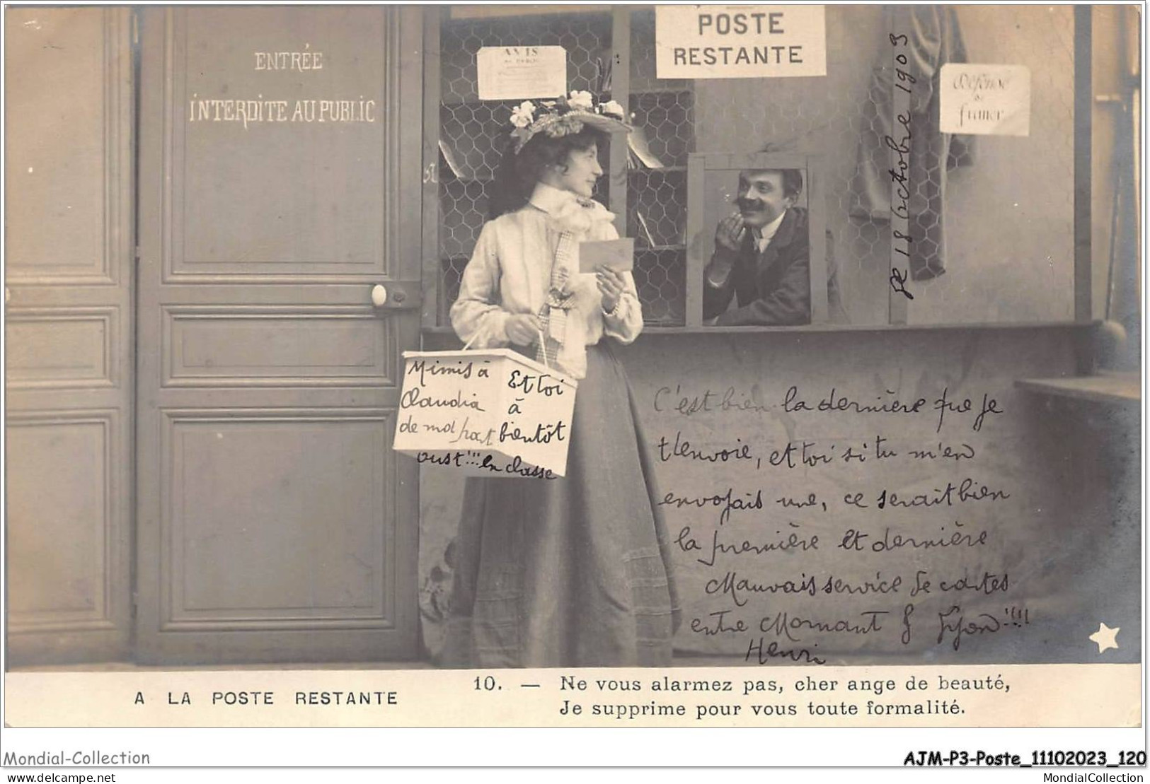 AJMP3-0230 - POSTE - A LA POSTE RESTANTE - NE VOUS ALARMEZ PAS - CHER ANGE DE BEAUTE - Post & Briefboten