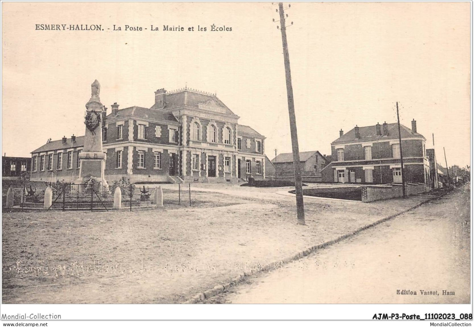 AJMP3-0214 - POSTE - ESMERY-HALLON - LA POSTE - LA MAIRIE ET LES ECOLES - Poste & Postini